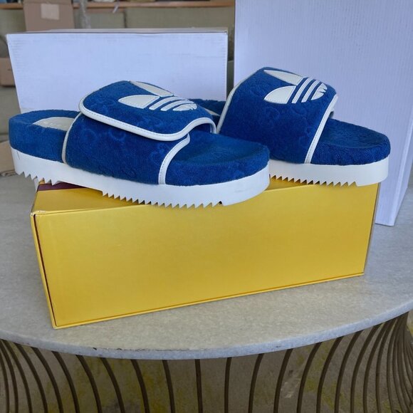 Adidas x Gucci Mens Slides Sandals Shoe, Blue/White, Gucci Sz 9 (US 9.5) - Picture 12 of 15